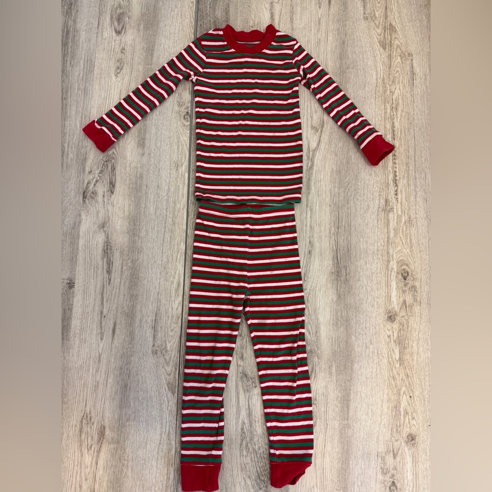Sara's Prints Red, Green, white Striped Kids Holiday  Pajama Set